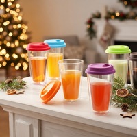 Mug en verre borosilicate à double paroi, classique, avec couvercle en silicone coloré pour café, thé, lait, gobelets