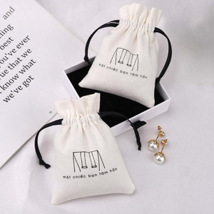 Custom Logo Printed Brush Canvas Cotton <b>Dust</b> <b>Bag</b> for Jewelry Antique Drawstring Bracelet Packaging Jewelry Pouch - Product Image 2