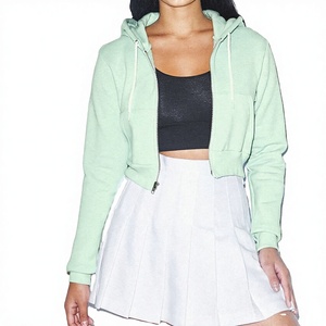 High Quality Women's <b>Cropped</b> <b>Zip</b>-<b>Up</b> Hoodie Long Sleeve Drawstring Y2K Winter Breathable Jacket with Pockets Pink - Product Image 3