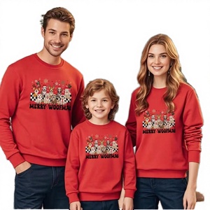 เสื้อสเวตเชิ้ตคริสต์มาสลายการ์ตูนสีแดงสำหรับครอบครัว ลายพิมพ์ Merry Woof-mas คอกลม ถักนิตติ้ง เสื้อกันหนาวสำหรับผู้หญิง ผู้ชาย และเด็ก - Product Image 3