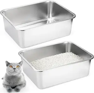 뜨거운 판매 하이 사이드 고양이 쓰레기통 대형 금속 쓰레기통 녹 방지 스테인레스 스틸 고양이 화장실