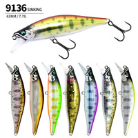 Leurre Artificiel Dur Affleurant 63mm/77g pour Pêche en Mer et Truites de Ruisseau/Bar à Bouche Large avec Hameçons Modèle A9136