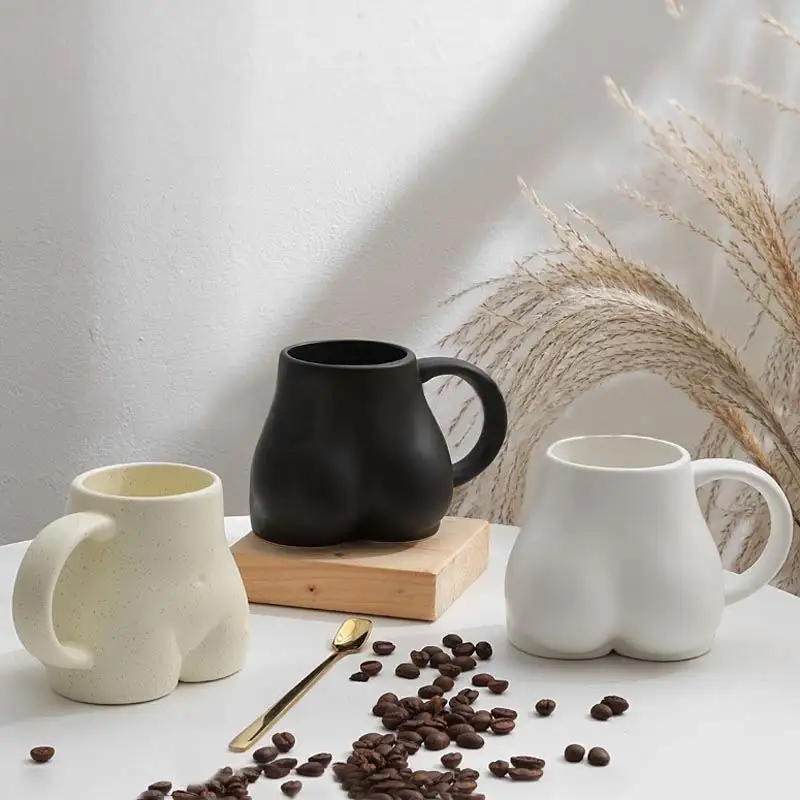 300ml creative fun butt cup ass coffee cup ceramic mug simple cute solid color design desktop decoration