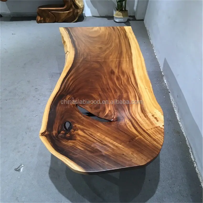 Mesa de comedor de madera de nogal maciza de 8 plazas, mesa de losa de madera con borde vivo de una pieza