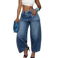 Nouveau Jean Femme 2026 Taille Haute Effet Deux Pièces en Coton Denim Coupe Large Style Américain Vintage Chic Urbain Amincissant Cargo Baggy