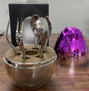 Creative Mood <strong>Egg</strong> <strong>Shape</strong> Spoon <strong>Holder</strong> 6 Pieces Stainless Steel Coffee Spoon Fruit Fork <strong>Cutlery</strong> in <strong>Egg</strong> for Coffee Shop - Product Image 3