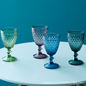 RYLAVA 300ml Verre à vin en verre pressé de style vintage européen, fait à la main, logo personnalisé, bleu clair, moderne, élégant, pour les affaires - Product Image 4