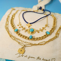 Bracelet chaîne cubaine en acier inoxydable plaqué or 18 carats avec turquoise pour femme, style bohème, empilable, vente en gros, OEM