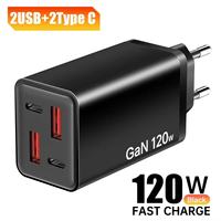 Chargeur USB Type C 120W avec 4 ports USB, prise EU US UK, charge rapide super rapide 120W, adaptateur secteur pour téléphone portable Type-C