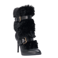 Bottines à talons aiguilles en fourrure avec logo personnalisé et détails à boucles pour femmes