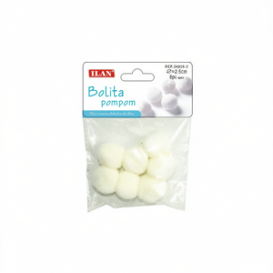 Pompon Ilan Bolita 2,5 cm blanc, fournitures artisanales - Product Image 2
