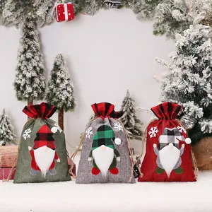 Reusable Christmas Faceless Doll Decoration Candy Goodie Bags Modern Fabric Cute Linen Drawstring Gift Bag