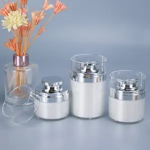 Faible Quantité Minimale De Commande 30ml Argent Airless Pompe Pot Rechargeable Acrylique Soins de La Peau Crème Récipient En Plastique Cosmétique Emballage
