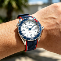 Montre mécanique automatique classique multifonctionnelle pour homme, en tissu de plongée, bleu et blanc, avec cercle, style sportif et décontracté