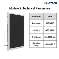 Kingtech OEM 1280*720 650nits LVDS -30~85 ℃   Pantalla LCD HMI Industrial para Tablero de Automóvil, Módulo de Pantalla LCD TFT de 8 Pulgadas
