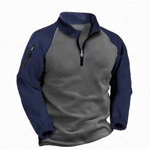 Vente en gros 2025 Automne Hiver Stand Tactique Pull Veste Casual <span class=keywords><strong>Patchwork</strong></span> Thermique French Terry Polaire 1/4 Zip 1/4 - Product Image 2