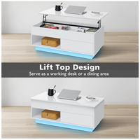 Meubles de salon Table basse multifonctionnelle avec plateau relevable avec lumières LED RVB et étagère ouverte
