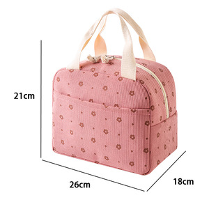Floral Corduroy Lunch Bag Insulated Portable Cute Ice Pack For Students Office Workers - Product Image 5
