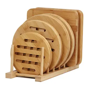 bamboe placemats eettafel set 6 Suppliers-Custom Logo Ronde Vierkante Coaster Bamboe Isolatie Keuken Diner Tafel Matten Sets Trivet Potten Pannen Placemat Voor Thuis Decor