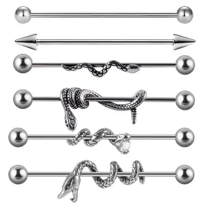 Zesen Marke 14G Herzform Schlange Schlange Edelstahl Industrie Lang hantel Ohr stecker Knorpel Ohrring Helix Body Piercing Schmuck