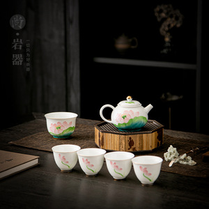 Dehua White Porcelain Hand Painted Kung Fu <b>Tea</b> Set With Lid 1 Pot 5 Cups Gift <b>Box</b> Home Use - Product Image 2