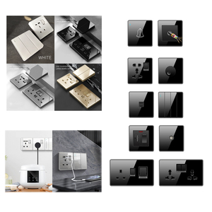 Presa a muro universale commutata 5 Pin 15A 220V interruttori elettrici di <span class=keywords><strong>lusso</strong></span> in vetro nero presa Multi presa presa - Product Image 6