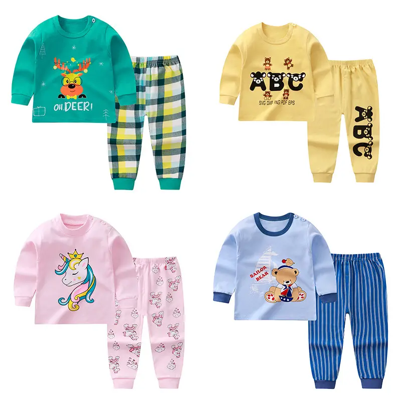 Toptan çocuk iç çamaşırı seti pamuk erkek ve kız sonbahar ve kışlık pijama bebek ev giysileri çocuk giyim