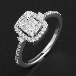 Plata 925 baguette diamant 18k plaqué or bijoux zircon femmes promettent des anneaux de mariage couple bague de fiançailles en argent sterling 925 - Product Image 2