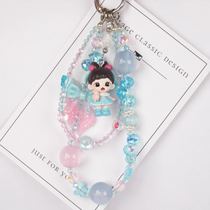 Dễ thương Macaron Bow Đính Cườm Keychain Vòng Tay Hoa Móc Chìa Khóa hạt điện thoại di động chuỗi dây đeo charm Acrylic tim móc khóa - Product Image 2