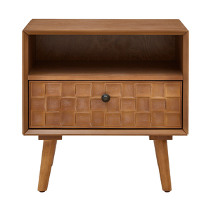 Comodino in Legno Stile Mid-Century Moderno, 22 Pollici, 1 Cassetto, Ripiano Aperto, Gambe in Legno Massello - Product Image 2
