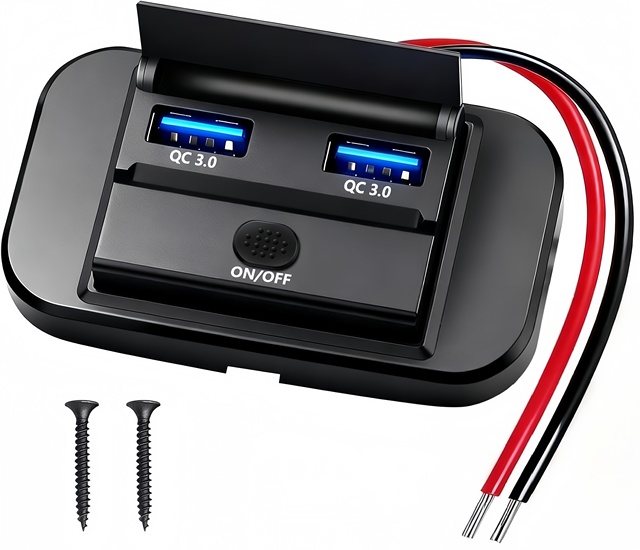 12V Multi-Port USB Car Charger with Power Switch, Flush Mount for Boat, RV, ATV