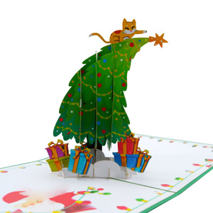 Tarjeta de Navidad 3D Pop-Up de Papel Verde con Logotipo Personalizado, Diseño Artesanal Vietnamita, Divertido Árbol de Navidad, Kirigami, Corte Láser, Hecho a Mano - Product Image 6