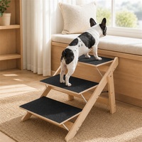 Escalier pour chien en bois 2-en-1, 3 marches pliables antidérapantes, rampe pour animaux de compagnie en bois