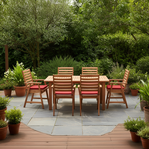 Chaises de salle à manger en bois d'acacia massif, 8 pièces, avec coussins rouges, ensemble de meubles d'extérieur de qualité supérieure, chaise de jardin, design rustique moderne - Product Image 2