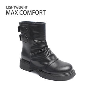 Bottes à semelle épaisse pour femmes, style automne/hiver/été/printemps, bottes courtes rétro britanniques avec fermeture éclair, dessus en PU - Product Image 3