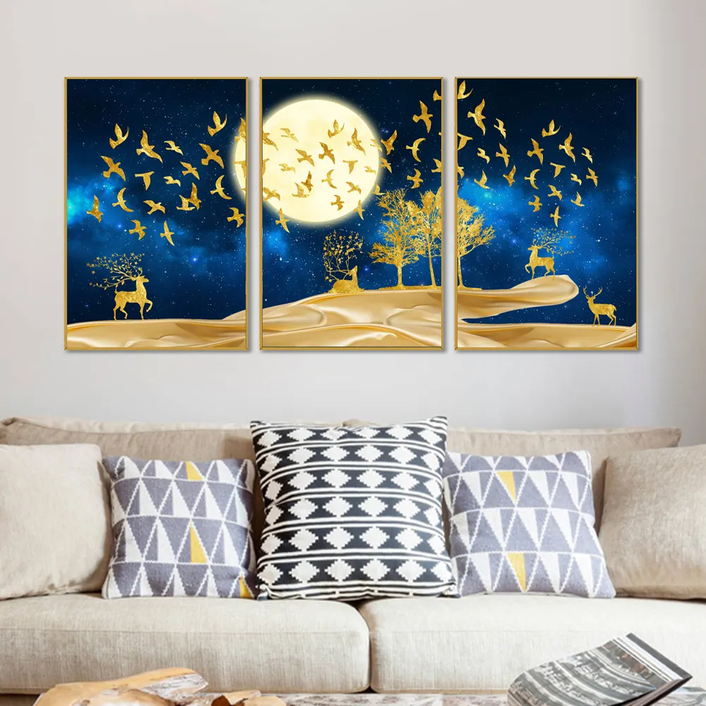 Abstract Art Hotel Impressões 3d Golden tree Cristal Parede Pintura em Porcelana