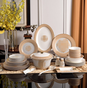 Ensembles de vaisselle en or Nouveau produit occidental de luxe en mosaïque de Chine 58 pièces Coffret cadeau Cadeaux en céramique contemporaine pour 6 utilisateurs - Product Image 3