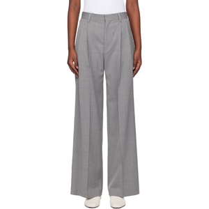 Nouvelle Tendance : Pantalon Plissé Gris Taille Haute en Laine Ample à Jambes Larges pour Femme – Idéal Bureau - Product Image 1