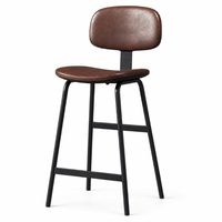Tabouret de bar en cuir industriel pour café, restaurant, bistrot, hôtel, salle à manger, tabouret de comptoir avec pieds en métal noir et repose-pieds