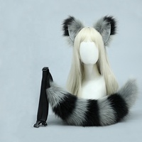 Décoration de fête femmes Halloween raton laveur Cosplay Costume accessoires KC coiffure avec oreilles en fourrure de renard bandeau et queue 2PC ensemble