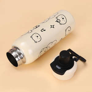 Bouteille d'eau en acier inoxydable avec impression de dessin animé, isolée 304, avec poignée, portable pour les voyages, pour tous les âges - Product Image 4
