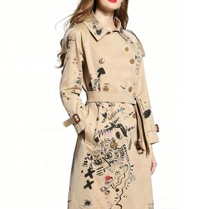 Boying personnalisé femmes longue ligne lâche <span class=keywords><strong>Trench</strong></span> manteau croquis Graffiti impression tissu imperméable veste coupe-vent personnalisé - Product Image 5