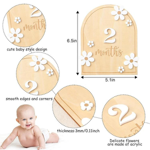 Plaque commémorative en <span class=keywords><strong>bois</strong></span> <span class=keywords><strong>de</strong></span> pin sculpté à la main pour bébé, souvenir du premier anniversaire, double face, gravée, pour décoration murale - Product Image 2