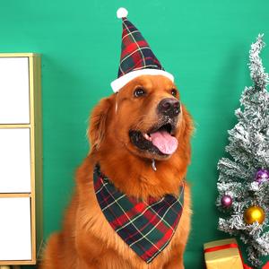 بندانات كلاب مخصصة بالجملة كبيرة الحجم من القطن لحفلات عيد الميلاد، بندانات كلاب مثلثة الشكل مزدوجة الطبقات بنقشة مربعات - Product Image 3