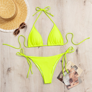 Conjuntos de <span class=keywords><strong>Bikini</strong></span> Personalizados al por Mayor con Logotipo para Mujer, Traje de Baño de Dos Piezas, Halter con Tiras Triangulares, Traje de Baño Sexy con Lazos Laterales - Product Image 2