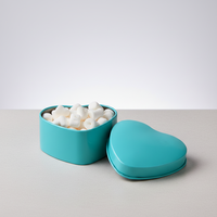 Boîte en étain turquoise en forme de cœur pour bonbons de mariage, mini-conteneur métallique bleu sarcelle pour souvenirs de fête, vente en gros
