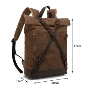 Travel Casual Vintage Outdoor Hiking Camping High Quality Backpack Rucksack Waxed Canvas Backpack Bag For Men