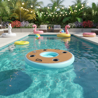 Bar flottant gonflable rond et table aquatique robuste avec porte-gobelets et zone centrale pour seau à glace