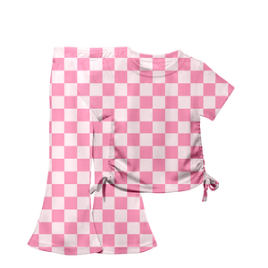 Ultimo Design 2026 Nuova Collezione Primavera Set di Abbigliamento 2 Pezzi per Ragazze: Top a Maniche Corte a Costine con <span class=keywords><strong>Pantaloni</strong></span> a Zampa Coordinati - Product Image 4