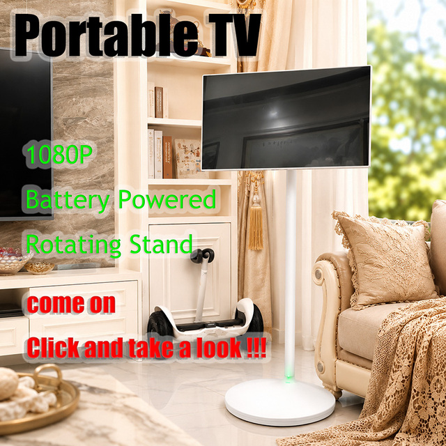 21.5 Inch Android Portable Smart TV HD Touchscreen Monitor with Rotating Stand Built in Battery for Mobile Entertainment